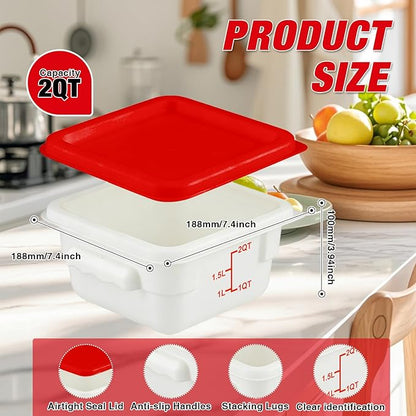 WELKOR Square Food Containers with Lids 4-Pack, Commercial Grade Airtight Plastic Bins for Restaurant Kitchen Pantry Storage, Freezer & Dishwasher Safe (Red, 2QT-4PACK)