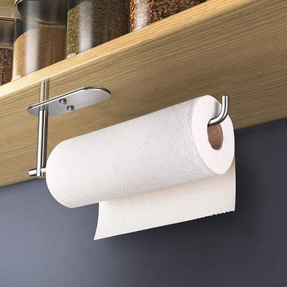 VAEHOLD Self Adhesive Paper Towel Holder Under Cabinet Mount, Wall Mounted Paper Towel Roll Holder for Kitchen, Bathroom, Wall - SUS304 Stainless Steel (Silver)