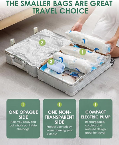 Vacuum Storage Bags with Electric Pump, 10 Pack Vacuum Sealed Bag with 1500mAh Rechargeable Battery for Clothes, Blanket, Duvets, Pillows, Comforters, Travel