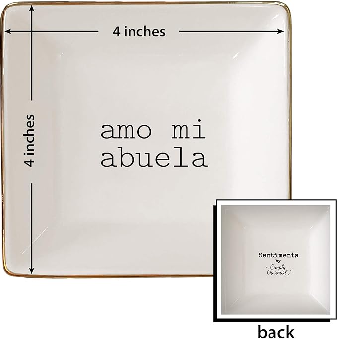 Simply Charmed Amo Mi Abuela – Fun Spanish Valentine's Day Gift for Grandmother - Ceramic Jewelry Dish or Ring Holder – Elegant Trinket Tray