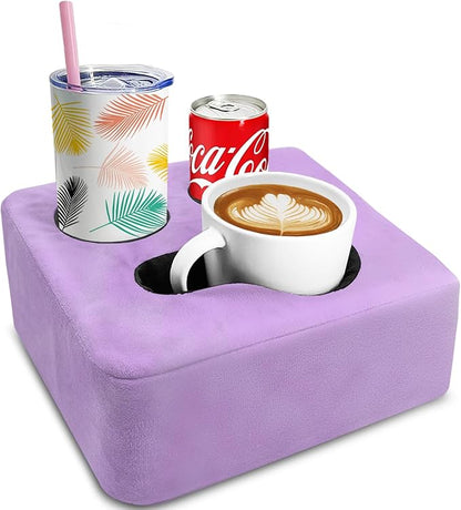 Couch Cup Holder Pillow Tray & Caddy - for Sofa, Bed, Car, Man Cave | Keep Drinks at Hand & Spill-Proof Accessories for New Parents, Camping, Park, Boat, Beach -Taro Purple