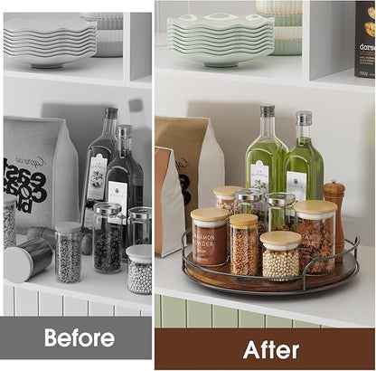 LAMU 10'' Lazy Susan Organizer, Wooden Lazy Susan Turntable for Cabinet, Table Top, Kitchen, Pantry, Bathroom Countertop Organizer, 1 Pack