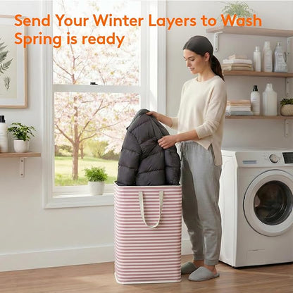 Lifewit 2 Pack Laundry Hamper Large Collapsible Laundry Baskets, Freestanding Waterproof Clothes Hamper with Easy Carry Handles in Laundry Room Bedroom Bathroom College Dorm, Pink, 2 x 80L