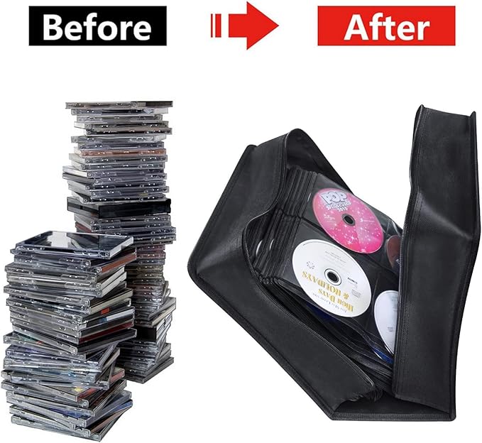 CD/DVD Case Binder - 400 Capacity Disc Storage Holder, Black PU Binder