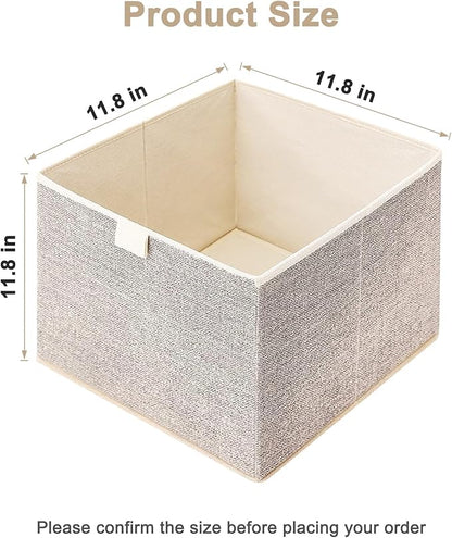 Storage Baskets, 11.8-Inch Woven Fabric Bins, Storage Cubes with Reinforced Handles, Organizer Bins for Closet Shelves, Foldable, for Toys, Clothes, Natural Beige (2PCS/Beige-11.8*11.8*11.8inch)