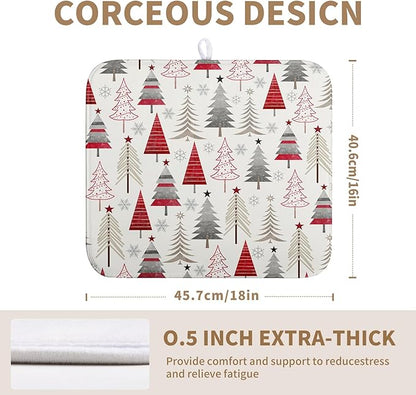 Wnoesat Christmas Dish Drying Mats for Kitchen Counter Xmas Tree Drying Mat Winter Holiday Dishes Drying Pad Microfiber Absorbent Dish Draining Mat Washable Dish Drainer Rack Mat 16x18 Inch
