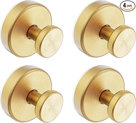Bntuk Suction Cup Hooks for Shower, Removable Towel Hooks for Bathroom Window Glass Door Wall, Bath Robe Looafh Hook for Hanging - 4 Pack, Gold1
