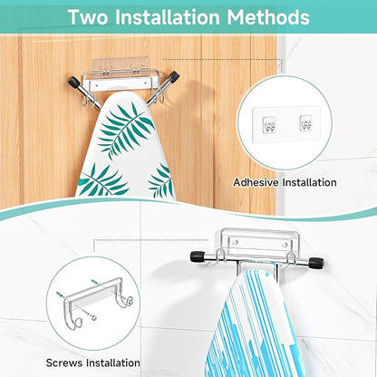 Ironing Board Hanger Wall Mount, Ironing Board Holder for T or Y Leg, Stainless Steel Iron Board Hanger, Laundry Room Wall Hook for Iron Board Holder (Silver)