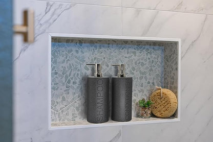 Indecor Home Resin 2 Pack Shampoo, Conditioner or Body Wash Dispenser Set, Luxurious Refillable Pump Bottles with Matte Pump Top and Embossed Text, Durable Design for Bathroom and Shower
