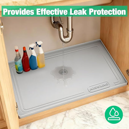 Aisslro Under Sink Mat 22" X 19", Waterproof Silicone Under Sink Mats for Kitchen, Anti-Leak Shelf Liner & Cabinet Protector with Raised Edge, [BPA Free] Bathroom Tray Home Organizer, Light Gray