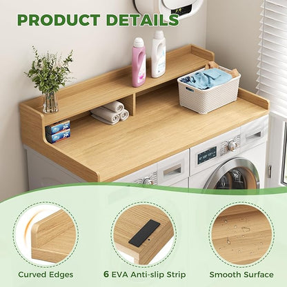 VOPEAK Washer and Dryer Countertop with Shelf, 2-Tier Washer Dryer Topper, 54" x 27.5" Spacious Laundry Countertop, Washing Machine Topper for Laundry Room Organization and Folding Clothes, Oak