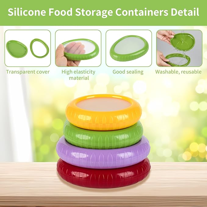 Avocado Saver Onion Storage 4Pcs,Reusable Silicone Fruit Vegetable Containers For Fridge,Anti-oxidation Fresh Stretch Pod Food Box Set for Lemons Tomato Garlic Potatoes Apples,Dishwasher Safe