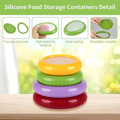 Avocado Saver Onion Storage 4Pcs,Reusable Silicone Fruit Vegetable Containers For Fridge,Anti-oxidation Fresh Stretch Pod Food Box Set for Lemons Tomato Garlic Potatoes Apples,Dishwasher Safe