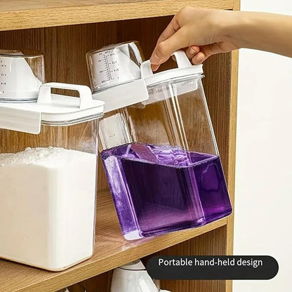 60.8OZ Clear Laundry Detergent Dispenser, Double Sealed Storage Container with Wide Mouth & Funnel Design, Transparent Leak-proof Organizer for Laundry Room, Fabric Softener, Bleach