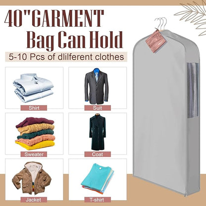 2 Set 40in Short Cotton Garment Bags, 6in Wide Gusset Hanging Storage Clothes with 8 Cedar Blocks, Transparent Mesh Window, Breathable Closet Bags for Fur Coat Suit Sweater Dress, Gray