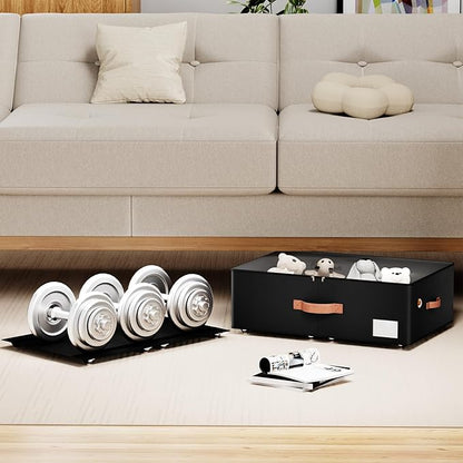 Underbed Storage With Wheels,Large Capacity 10 inches Height Storage Bins,Rolling Underbed Shoe Storage Containers,Underbed Storage Drawers for clothes & blankets (black, 10inch height)