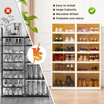 LAFORMO Collapsible Shoe Rack Organizer Foldable Shoe Cabinet with Doors, Large Plastic Folding Shoe Cabinet, Easy Assembly Shoe Shelves Organizer for Entryway (6Tiers,24Pairs)