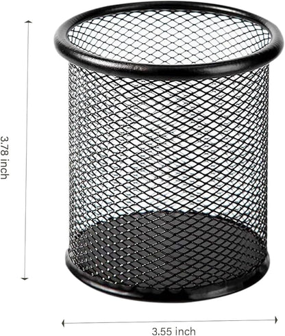 Pen Holder Mesh Pencil Holder Metal Pen Holder Cup Pencil Cup Holder for Desk Office Pen Organizer Black, 4 Pack