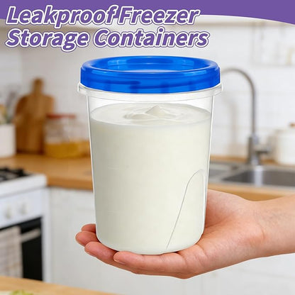 ISUSSER 6 Pack Freezer Containers with Screw On Lids, 32 Oz Stackable Reusable Plastic Storage Container, Airtight Plastic Food Storage Containers with Twist Top Lids for Food Soup Jello Sauce