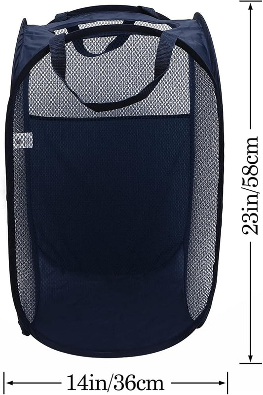 AQQA 6 Pcs Handy Laundry Collapsible Mesh Foldable Hampe (Black/White/Blue),Popup Laundry Basket with Durable Handles,Pop-up Mesh Hamper Dirty Clothes Basket for Kids Room, College Dorm or Travel