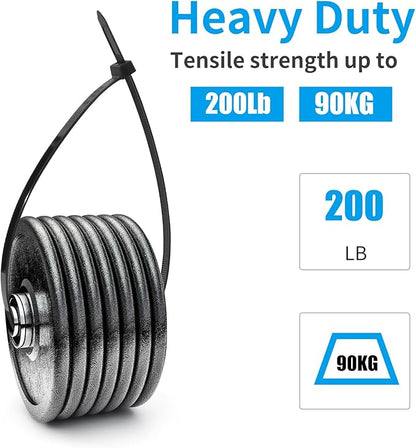 XINGO 12 inch Black Zip Ties Heavy Duty 100 PCS, 200 LBS Ultra Strong Plastic Wire Ties, Large Cable Ties Extra Long Tie Wraps, Indoor and Outdoor UV Resistant