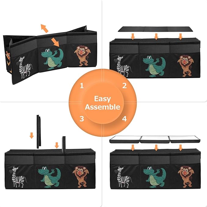Extra Large Toy Box, Collapsible Sturdy Toy Storage Organizer with Lids, Dinosaur Storage Box for Boys Girls, 42"x16"x14" Kids Bin Chest Baskets for Living Room, Playroom, Bedroom, Nursery, Black