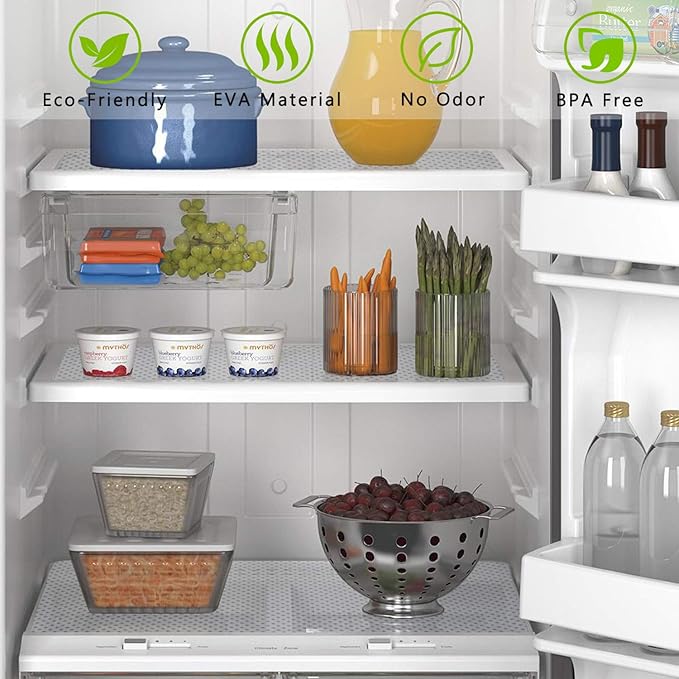 HooTown Refrigerator, Fridge, Shelf Liner and Drawer Mats 17.5 Inch Wide x 196.8 Inch Long, Non Slip EVA Plastic Washable Waterproof Pads for Kitchen Cabinet, Pantry Closet, Cupboard, Transparent