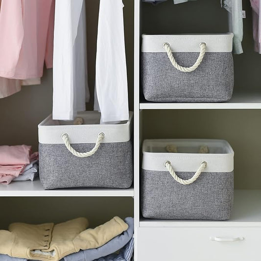Large Storage Baskets for Shelves, Fabric Baskets for Organizing, Collapsible Storage Bins for Closet, Nursery, Clothes, Toys, Home & Office [3-Pack, White&Grey]