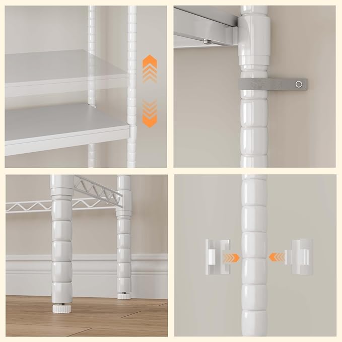 Over the Washer and Dryer Storage Shelf, 5-Tier Laundry Room Shelves with Hanger Rod & Hooks, Space-Saving Storage Shelf with Adjustable Height for Laundry Room, 61" W x 11.8" D x 74" H(White)