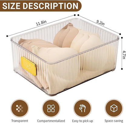 CISIREE Clear Bra Organizer, Plastic Underwear Drawer Organizer with Lid for Closet, Undergarment Storage Ideal for Socks, Bras, Ties, and Scarves