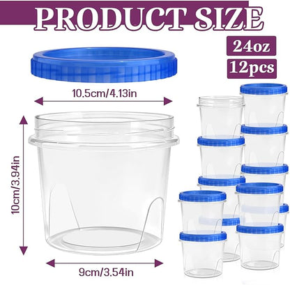 ISUSSER 12 Pack Freezer Containers with Screw On Lids, 24 Oz Stackable Reusable Plastic Storage Container, Airtight Plastic Food Storage Containers with Twist Top Lids for Food Soup Jello Sauce