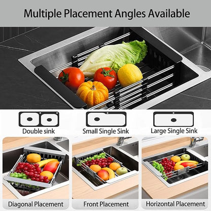 Large Dish Drying Rack for Kitchen Counter/Sink, Expandable Stainless Steel Sink Organization and Storage Essentials, Home and Appartment Decor, 8.86" W x 11.22"-18.5" L,Black