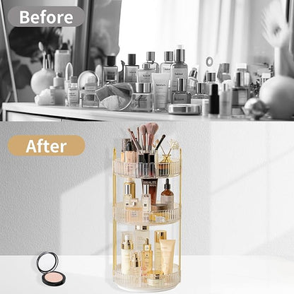 Asayuee 360 Rotating Makeup Organizer,3 Tier Large Capacity Make Up Organizers and Storage,Skincare Perfume Vanity Organizers,Bathroom Cosmetics Storage Organizer Countertop(Clear)