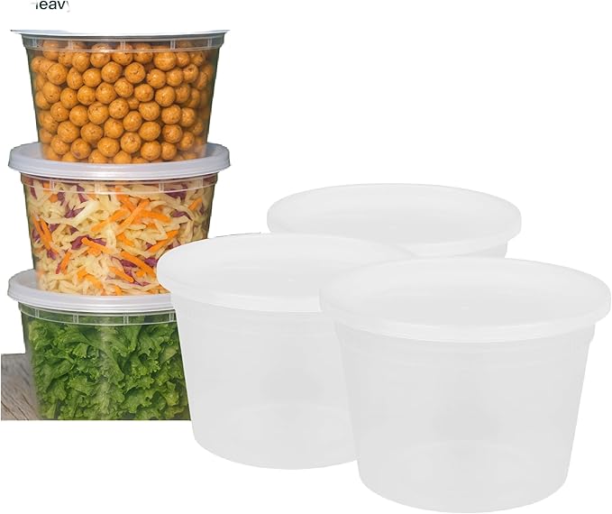 ProTakeOut 16oz [50 set] Heavy Duty Plastic Deli Container | BPA-Free Food Storage with Airtight Leak‑Proof Lids | Microwave, Freezer & Dishwasher Safe – Stackable, Bulk Reusable Soup & Meal Prep Tub