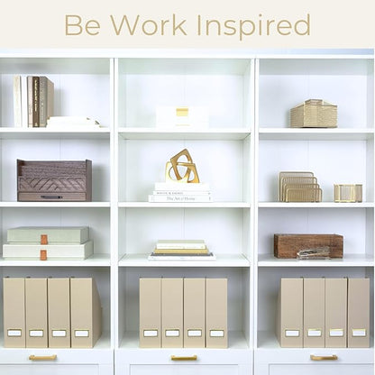 BLU MONACO | Set of 6 Foldable Taupe Magazine File Holders with Label Holders | Vertical File Organizer & File Storage Boxes for Desk, Shelves & Home Office