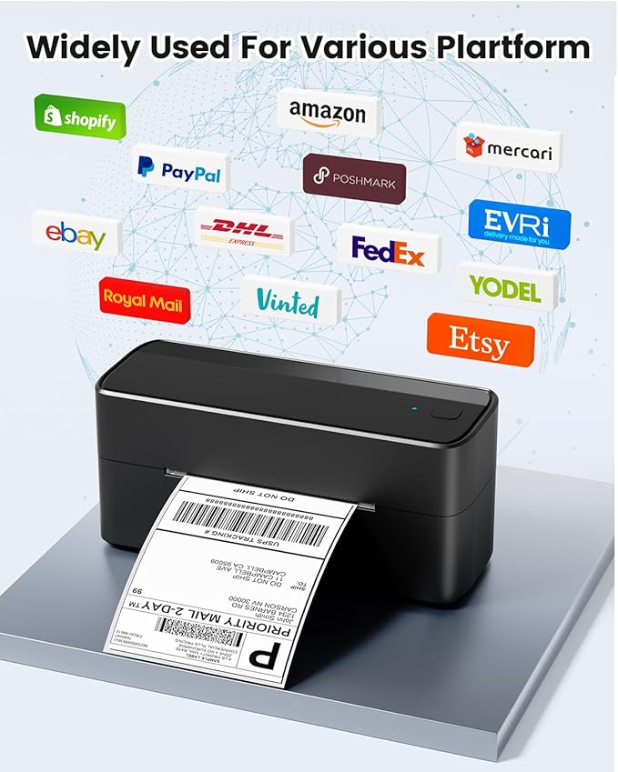 Phomemo Bluetooth Shipping Label Printer, 241BT 4X6 Wireless Thermal Label Printer for Small Business, Labels Printers for Shipping Package, Compatible with iPhone, Android, Amazon, Shopify, Black