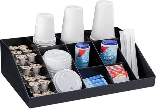 Navaris Coffee Station Organiser - 10 Compartment Coffee Bar Organiser for Office & Kitchen - Black
