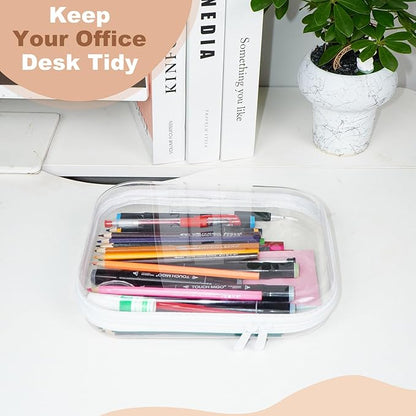 3PCS Clear Hard Shell Zipper Case,Toy Organizers and Storage Box,Clear Toiletry Cosmetic Case,Travel Makeup Bags, Diaper Bag Organizer,Pencil Case,Stackable Portable Transparent Zipper Pouches White-M