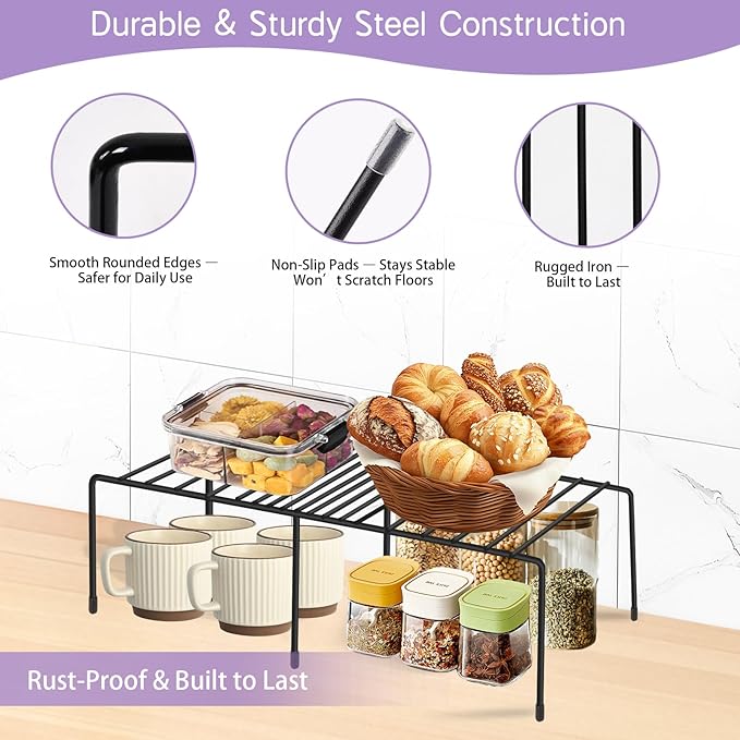 Expandable Freezer Shelf Rack, No Assembly Required Wire Shelf for Upright and Chest Freezers, Refrigerator Freezer Organizer, Space Saving Pantry and Cabinet Rack (Black)