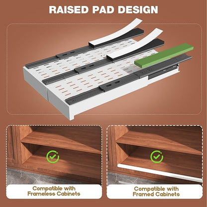 2 Pack Pull Out Cabinet Organizer Expandable Width(11"-16") and Depth(17"-24"),Slide Out Drawers with Raising Pad for Framed Cabinets,No Drill Roll Out Shelves for Kitchen,Bathroom,White