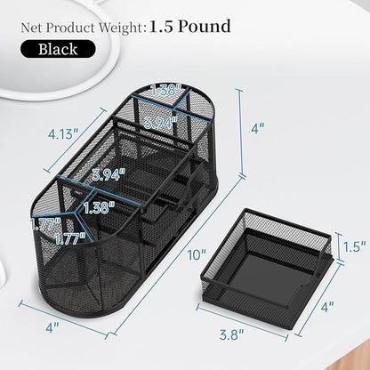 SUPEASY Mesh Desk Organizer, Desk Organizers and Accessories, Pen Holder with Drawers, Pencil Holder for Desk with 2 Drawer for Office Supplies, Black