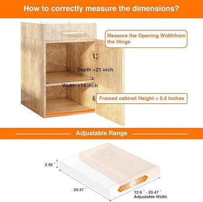 LEGUANG 2 Pack Expandable Pull-Out Cabinet Organizers (12.6-20.4" W x 21" D) - Upgraded 3 Quiet Slide Rails, Nano-Film Adhesive Fixing, White, Fit Kitchen/Living Room/Bathroom/Vanity