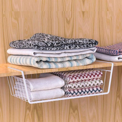 Modern Home Under Shelf Wire Storage Baskets – Hanging Organizer Rack for Cabinet, Pantry, or Closet – White Metal Basket for Kitchen, Towels, or Office – No Tools Required (Set of 4 15")