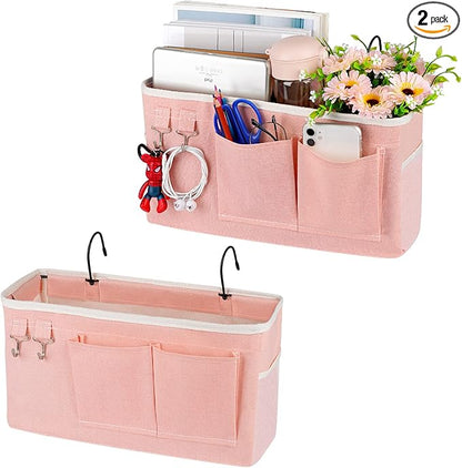 Ozzptuu Bedside Storage Caddy/Bedside Hanging Storage Bag for Headboards Bunk Beds Dorm Rooms Book Phone Magazine Holder (2PC Light Pink)