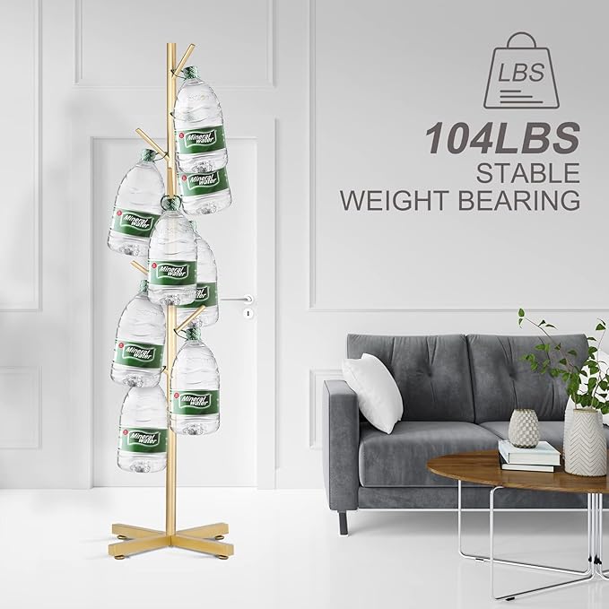 Metal Coat Rack, Modern Coat Rack Freestanding, Sturdy Coat Tree Stand with Cross Base, Golden Coat Racks Hall Tree for Clothes Jacket Hat Bag Entryway