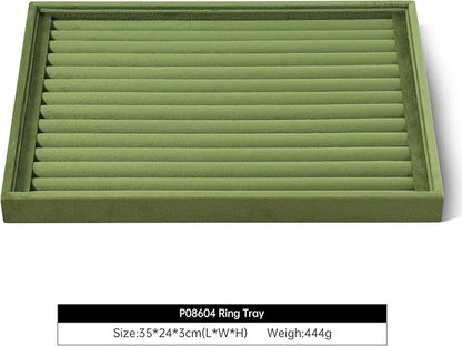 Velvet Ring Display Tray, Stackable Muilt Slot Rings Ear Stud Storage Tray, Drawer Insert Jewelry Accessories Organizers Plate (Olive Green)