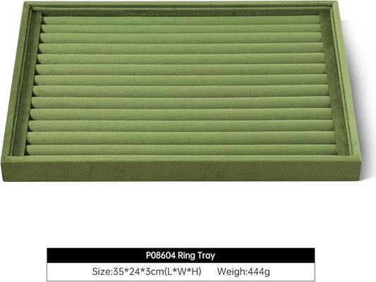 Velvet Ring Display Tray, Stackable Muilt Slot Rings Ear Stud Storage Tray, Drawer Insert Jewelry Accessories Organizers Plate (Olive Green)
