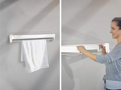 Leifheit Wall Dryer Telegant 36 Protect Plus, Space Saving Wall Mounted Clothes Drying Rack with 3.6 m Drying Length, Hidden Folding Design, 5 Rustproof Rails and 60 cm Aluminum Towel Bar