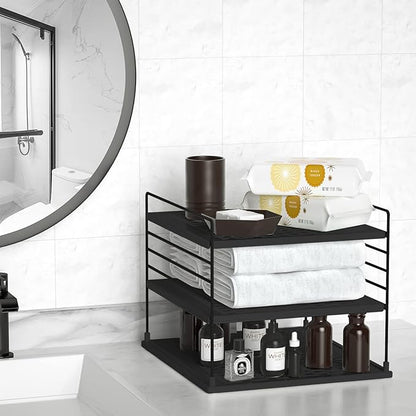 Adjustable Pantry Organizers and Storage - Steel Wire & Plastic Saran Wrap Holder, Black, 10.75 in x 12 in x 9.25 in
