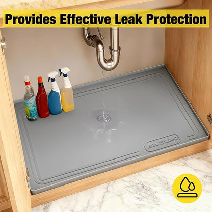 Aisslro Under Sink Mat 25" X 19", Waterproof Silicone Under Sink Mats for Kitchen, Anti-Leak Shelf Liner & Cabinet Protector with Raised Edge, [BPA Free] Bathroom Tray Home Organizer, Dark Gray